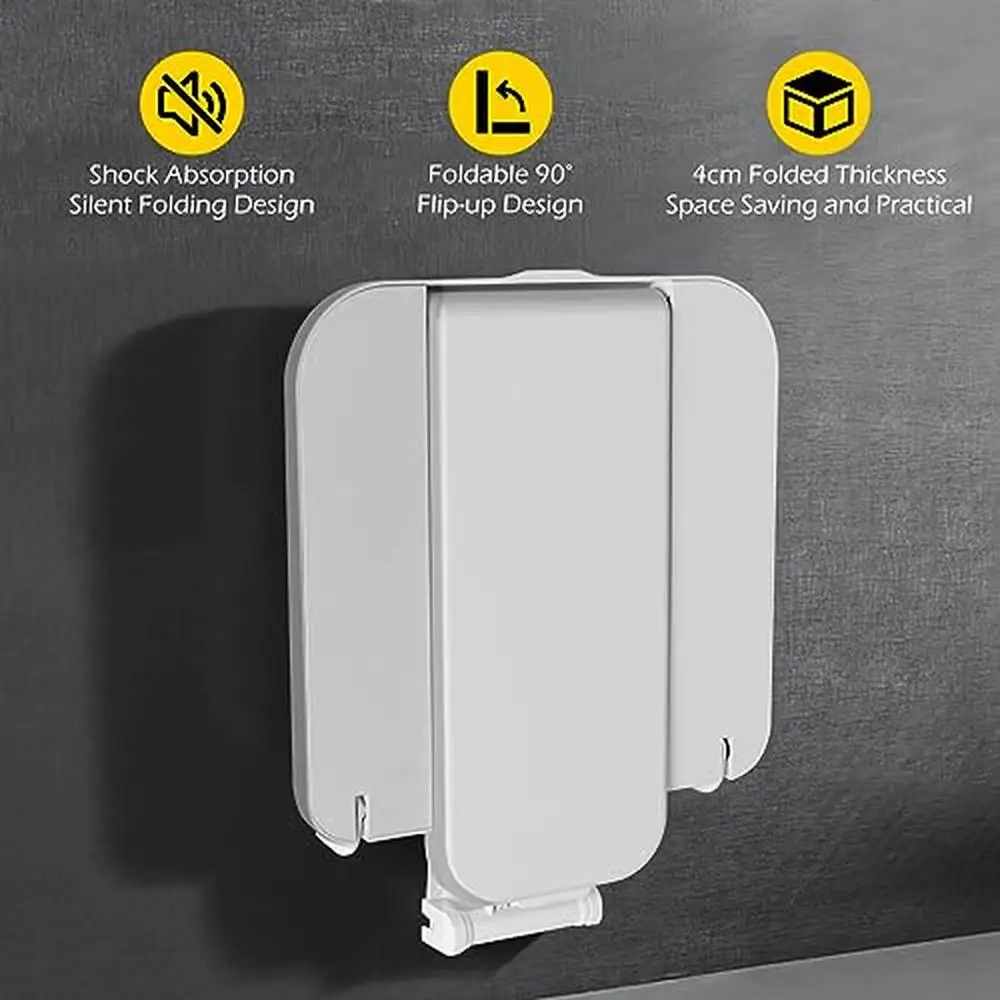 Folding Shower Seat Wall Mounted 485lbs Load-Bearing Flip-up Design Anti-slip ABS Material Seat Bathroom Hallway Sauna Room 4