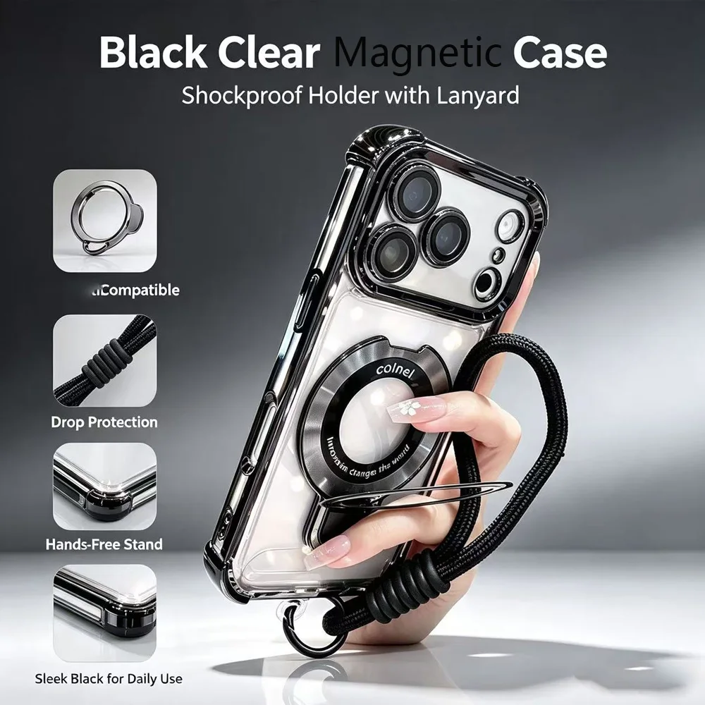 Transparent Magnetic Bracket Case with Wrist Strap and Shockproof Design