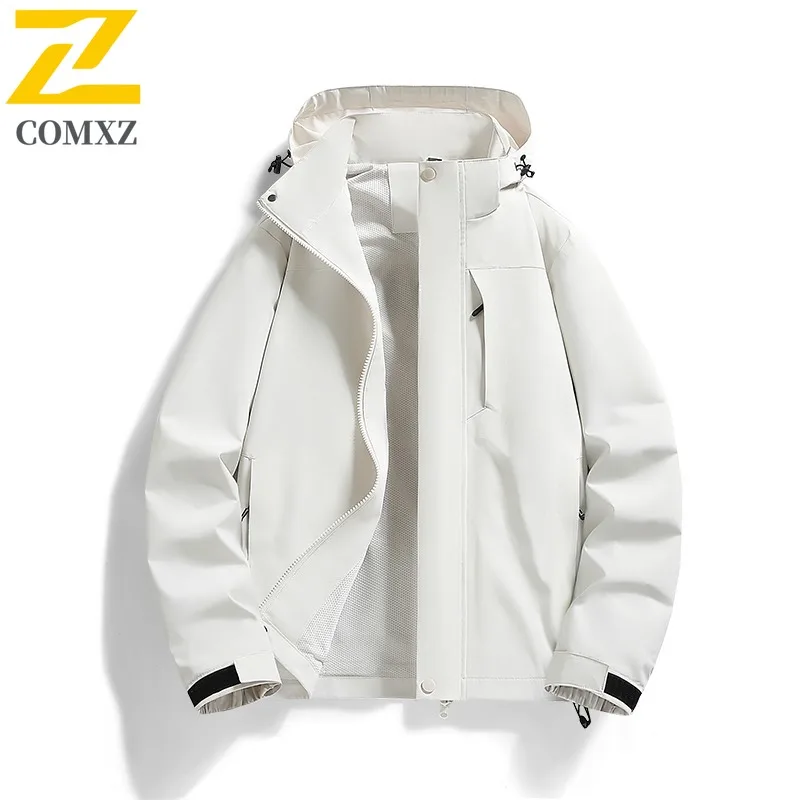 COMXZ Premium Outdoor Mens Jacket Cycling Comfortable Lightweight Coats Hooded Travel Windproof Zipper Autumn Wear Outerwear