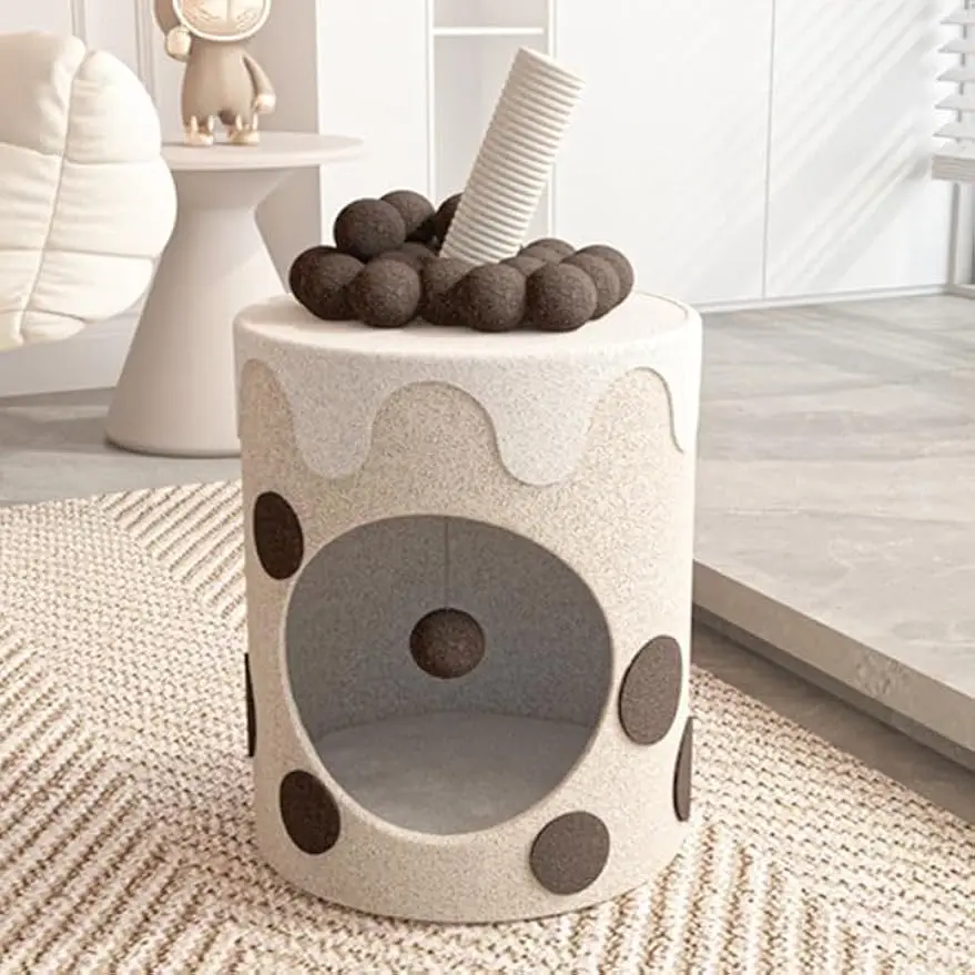 

Happy & Polly 26" Boba Tea Medium Cup Cat Tree Tower Tall Multi-Level Stable Condo for Large Cats Multifunctional Cat Furniture