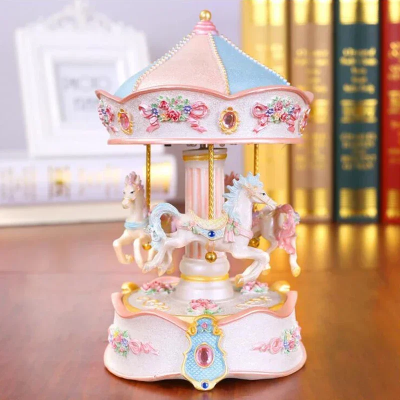 New Resin Carousel Music Box Decor LED Flash Lights Creative Birthday Valentine's Day Gifts for Girl Friend Kids Christmas Gifts