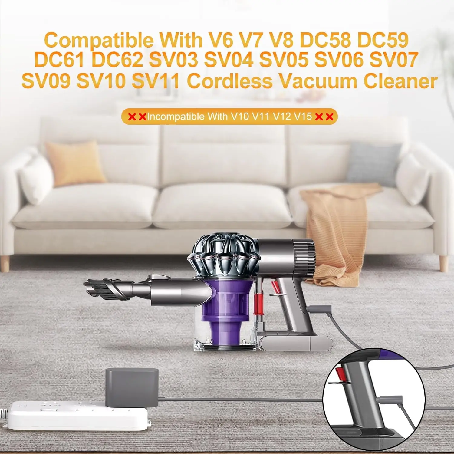 26.1V 진공청소기 충전기 AC 100?240V 다이슨 V8, V7, V6, DC59, DC58, DC61, DC62 무선 진공청소기 26.1V 배터리와 호환 가능
