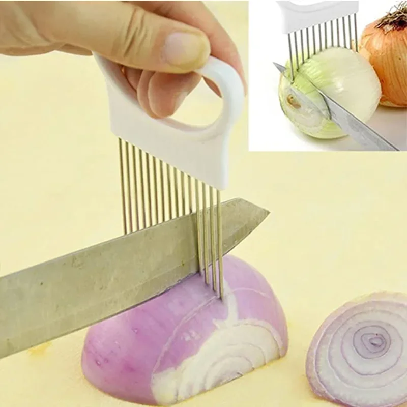 Effortlessly Slice Onions with this 1pc Colorful Onion Slicer Kitchen stainless steel potato chip onion holder
