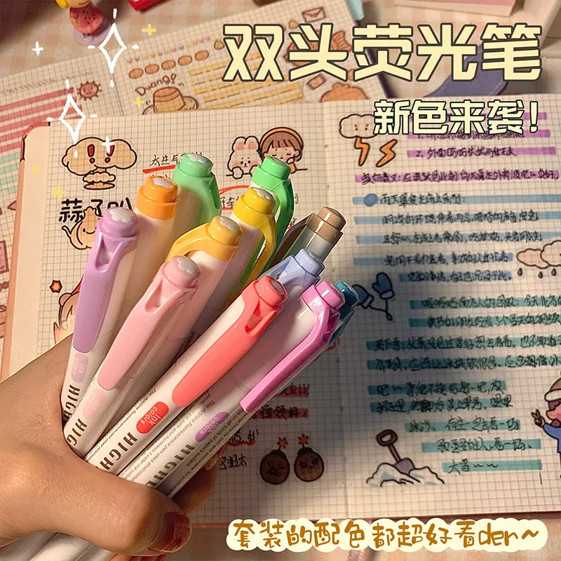 5/15/25 Pcs Double Head Highlighter Pens Graffiti Markers Highlighters Art Colored Sketch Markers Kawaii Korean Stationery