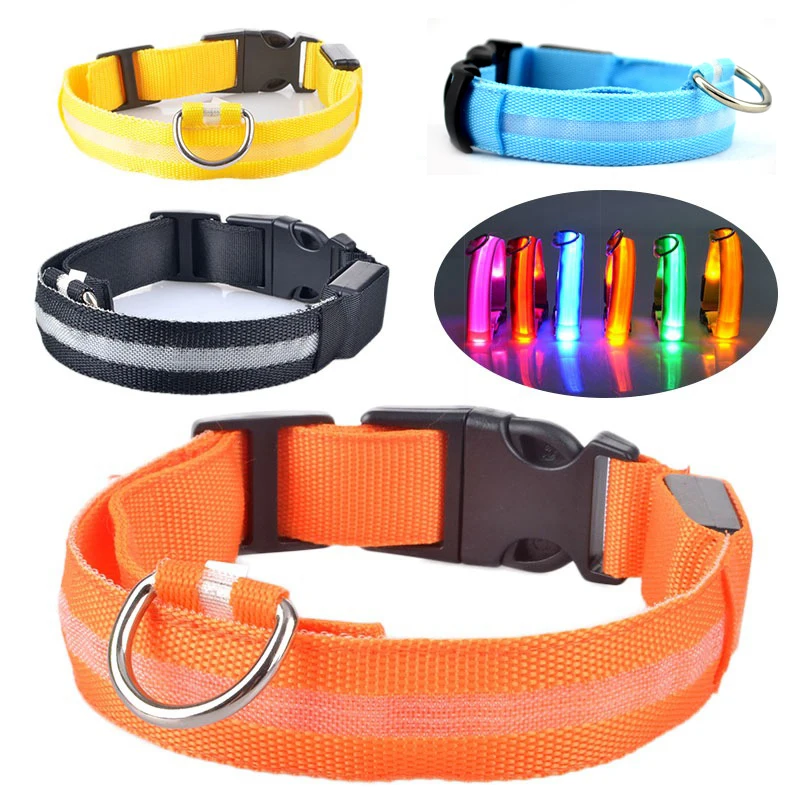 LED Dog Collar Nylon Light Collar For Dogs Puppy Light Night Safety