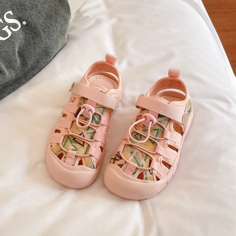 Children Toe Protection Sandals for Girl Boy Outdoor Anti-Skid Wading Shoes Fashion Laser Summer Casual Sandal