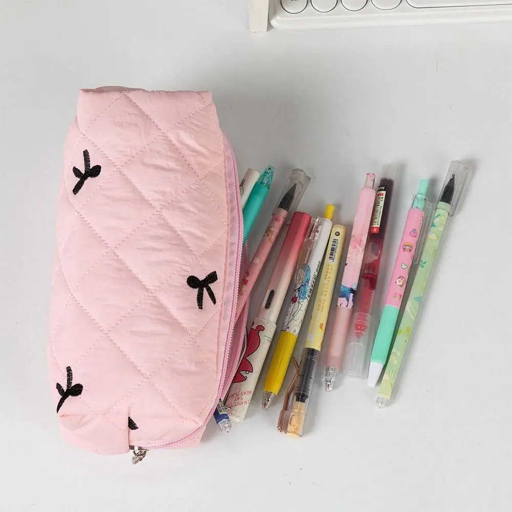 Astuccio Semplice Monocolore con Fiocco, Portatile, Scatola Portaoggetti da Scrivania, Borsa Multifunzionale per Studenti e Penne Scolastiche - immagine 6