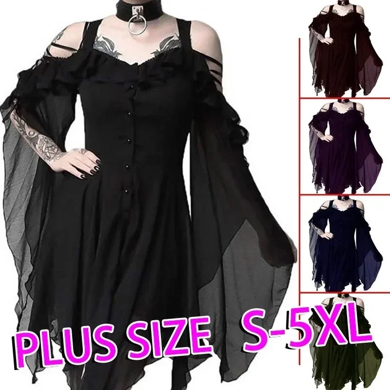 

2023 Sexy Halloween Costum 5XL Gothic Girl Fashion Cosplay Dress Unique Irregular Hem Punk Dress Medieval Renaissance Dress