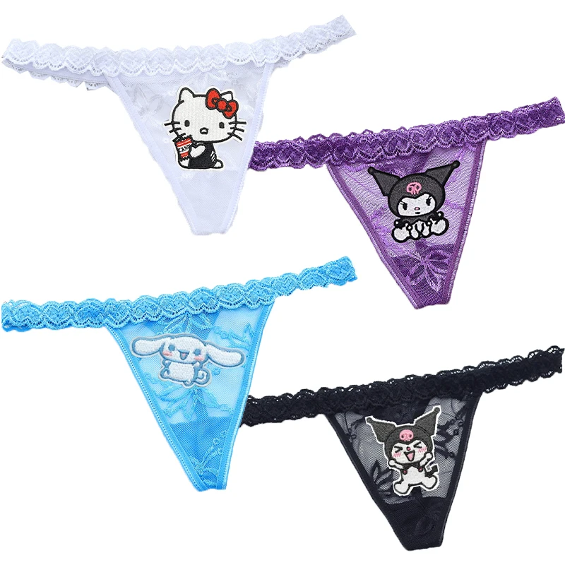 

Kawaii Hello Kitty Women Underwear European and American Open Buttocks Low Waist Sexy Women Thong Fun Caring Underwear Wholesale