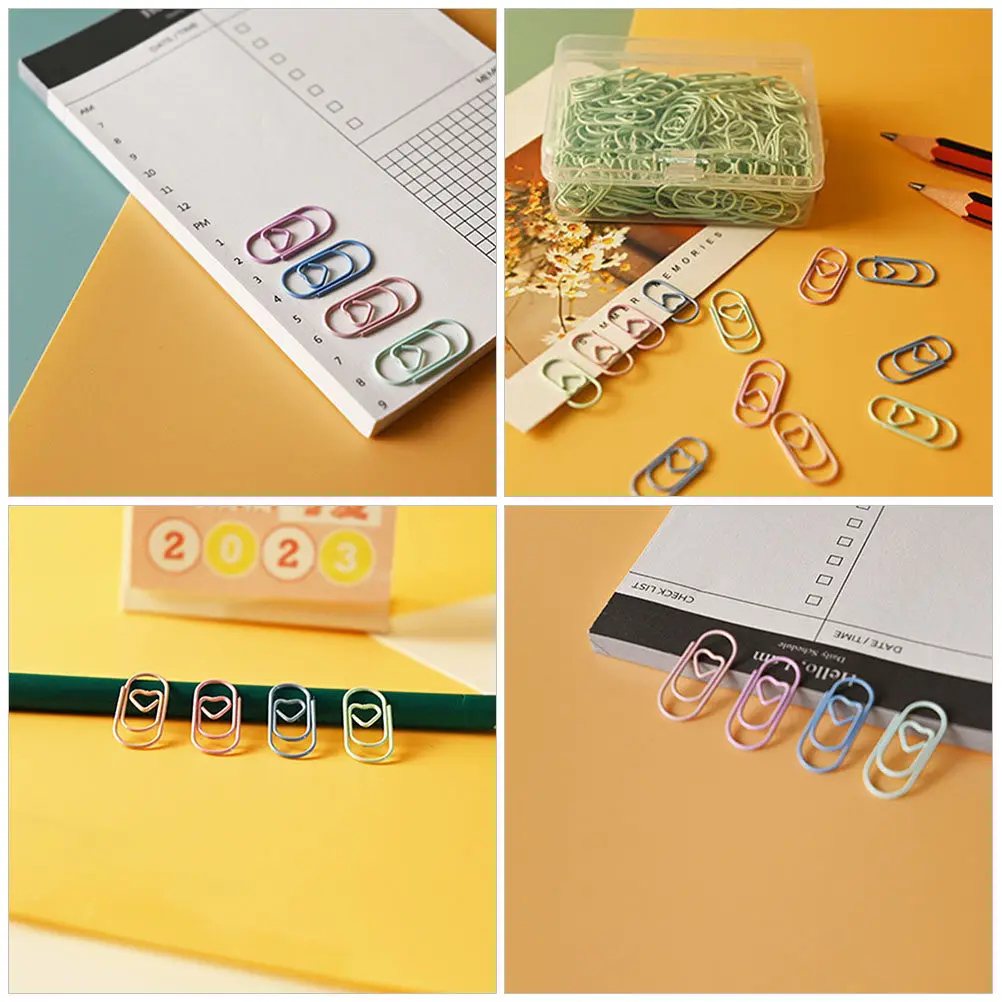 200Pcs 독특한 하트 디자인 금속 종이 클립 문서 고정 독서 마킹을위한 부드럽고 아름다운 다기능 공예 클립