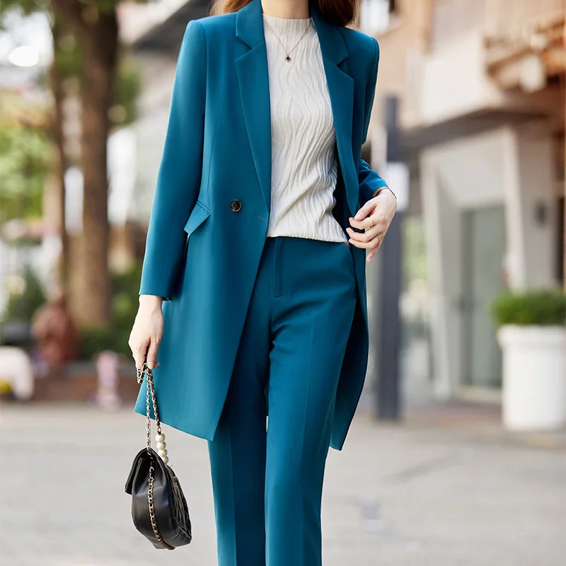 Tesco Solid Coat for Women Suit Two-piece Female Long Blazer For Office Lady Formal Pants Suit Women Clothing ropa mujer