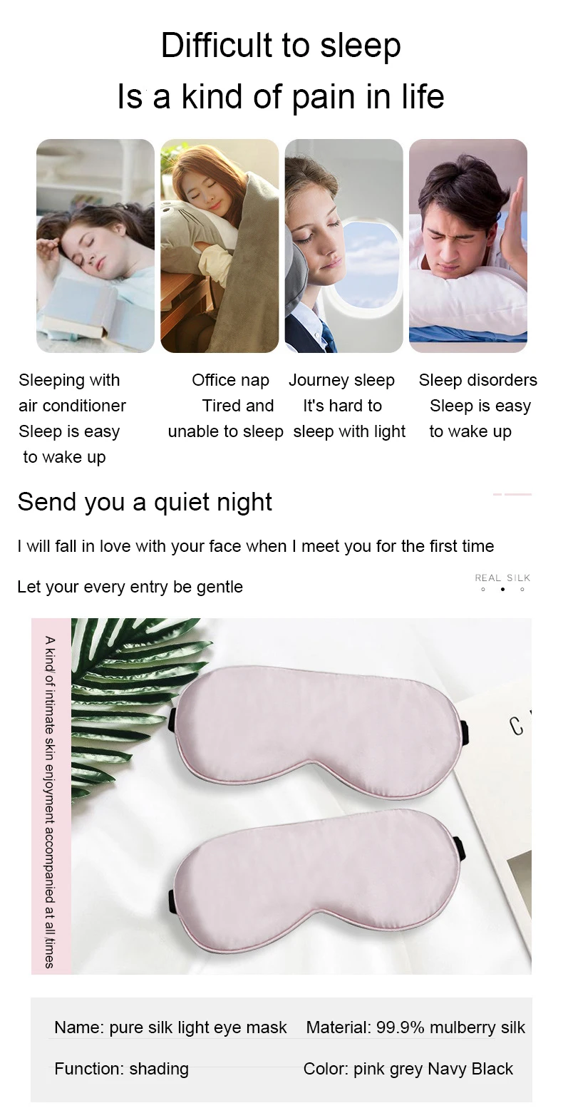 Masque De Sommeil En Soie - Confortable Et Léger - Bandeau Réglable - Pour Voyage Et Nuit