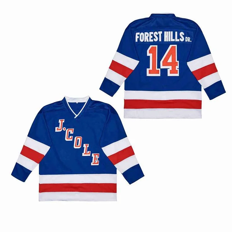 New Ice Hockey Jersey J.COLE 14 FOREST HILLSDR. Sewing Embroidery Outdoor Sportswear Jerseys High Quality Blue