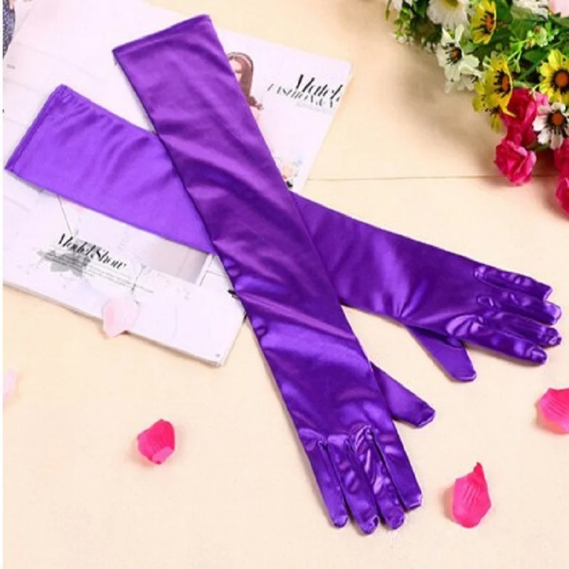 Opera Length Long Hand Gloves for Wedding Finger Yellow/Purple Bridal Wedding Gloves Dance Girls ST214 lace gloves wedding dress gloves