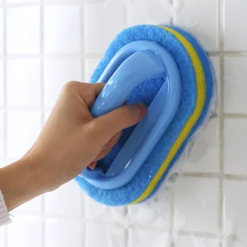 Brosse de nettoyage domestique avec poignée, savon à vaisselle, salle de bains, cuisine, baignoire, éponge épaisse, lingette, outils durables, accessoires pour la maison 1