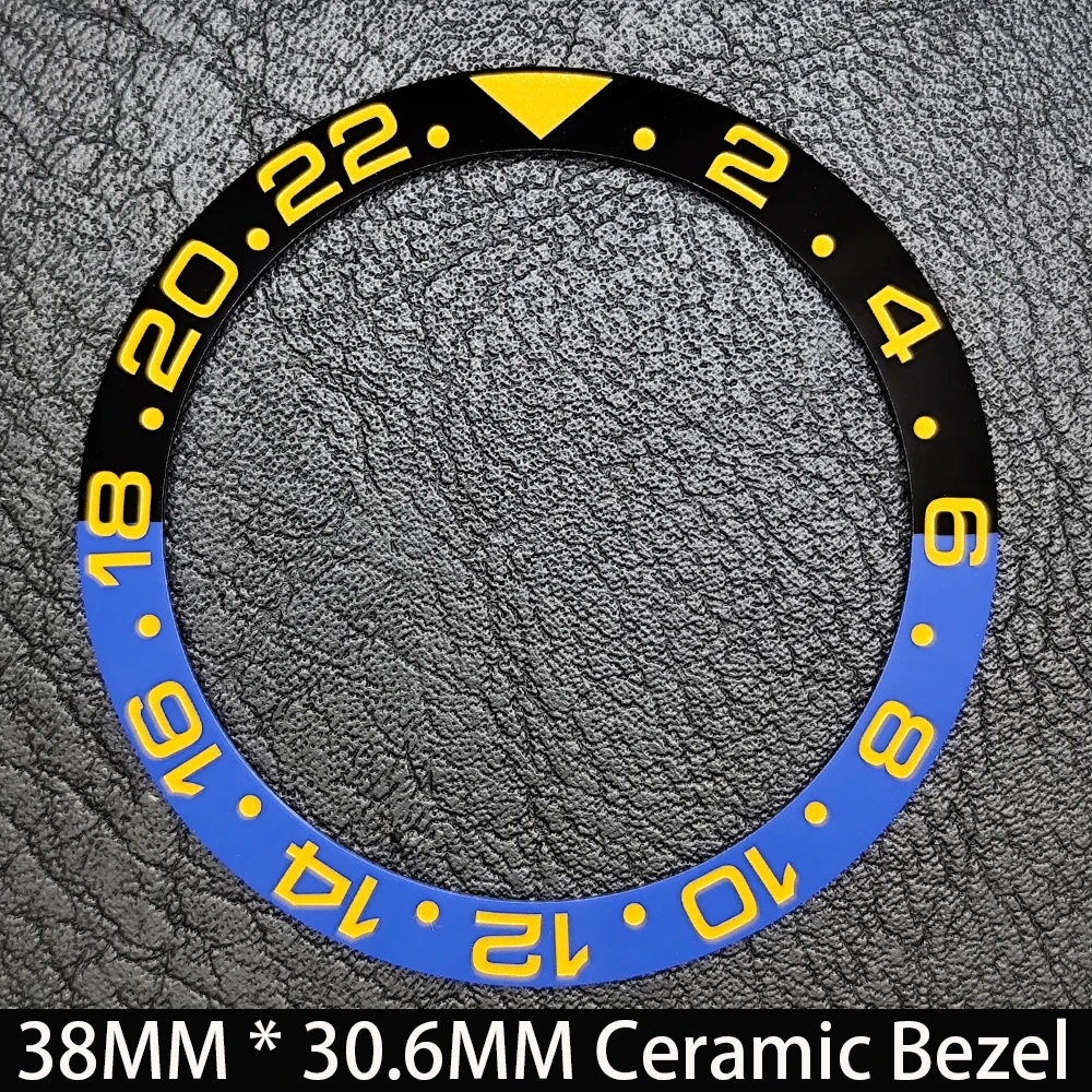 Elegant Blue Luminous Bezel GMT and Diving Watch Insert, Sloping 38mm x 30.6mm Ceramic/Aluminum