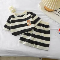 Vêtements pour enfants costume à manches courtes haut rayé + short 2 pièces T-shirt été bébé vêtements enfants vêtements garçons filles 4