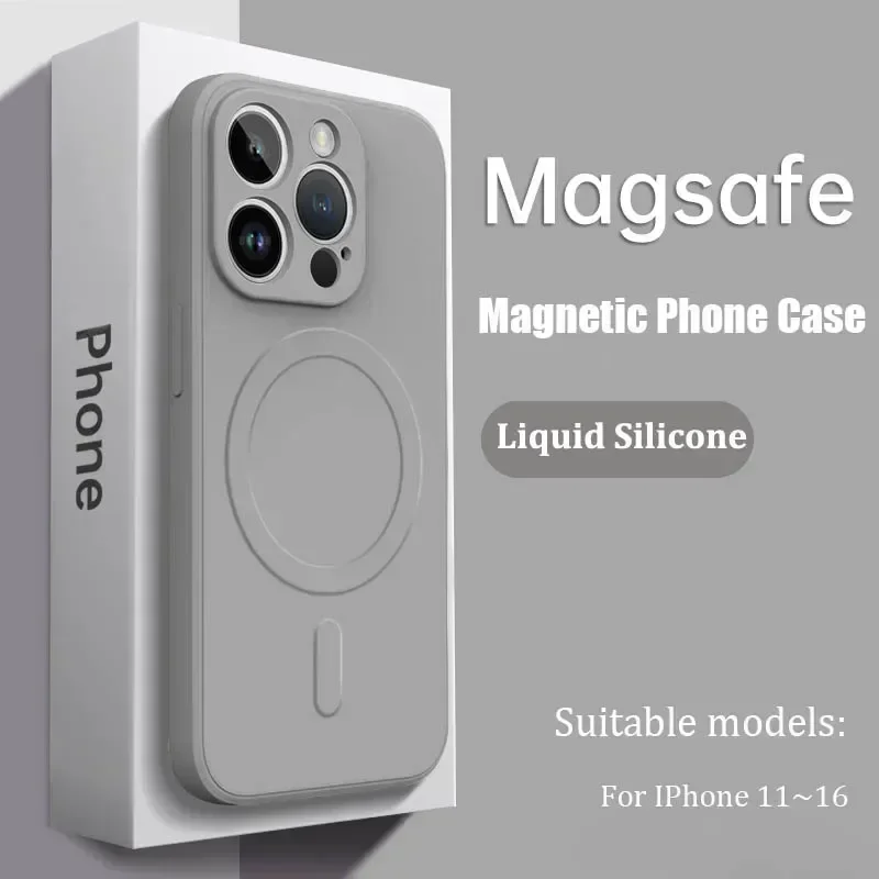 Luxury Magnetic Liquid Silicone Soft Phone Case with Wireless Charging Compatibility
