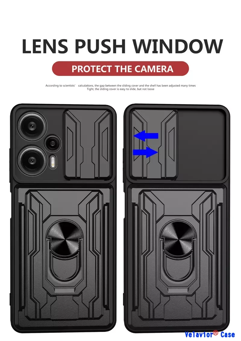 

For Xiaomi Poco F5 Case Slide Camera Lens Protect Shockproof Armor Cases Xiaomi Poco Little F5 5G Card Slot Bracket Back Cover