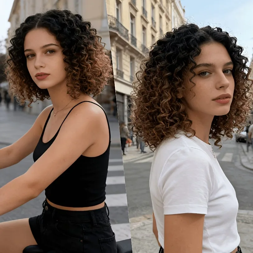Synthetic Women's Short Curly Hair Wigs with Rod Curling Technique, Small Curls, Fake Front Lace, Synthetic Full Headpiece - 4