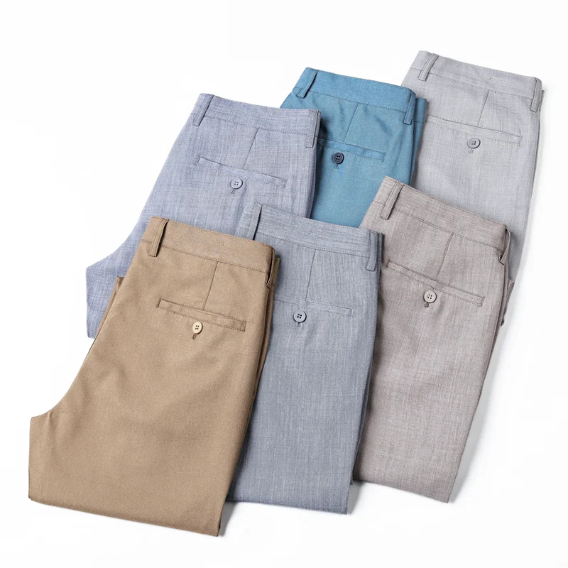 

6 Colors Classics Summer Thin Men's Casual Pants Imitation Linen Fabric Breathable Fashion Business Straight Brand Work Trousers