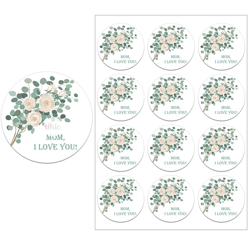 Happy Mother`s Day Decor Stickers Labels Heart Floral Decor Self-adhesive Stickers Labels DIY Mother`s Day Decor Flowers Labels 