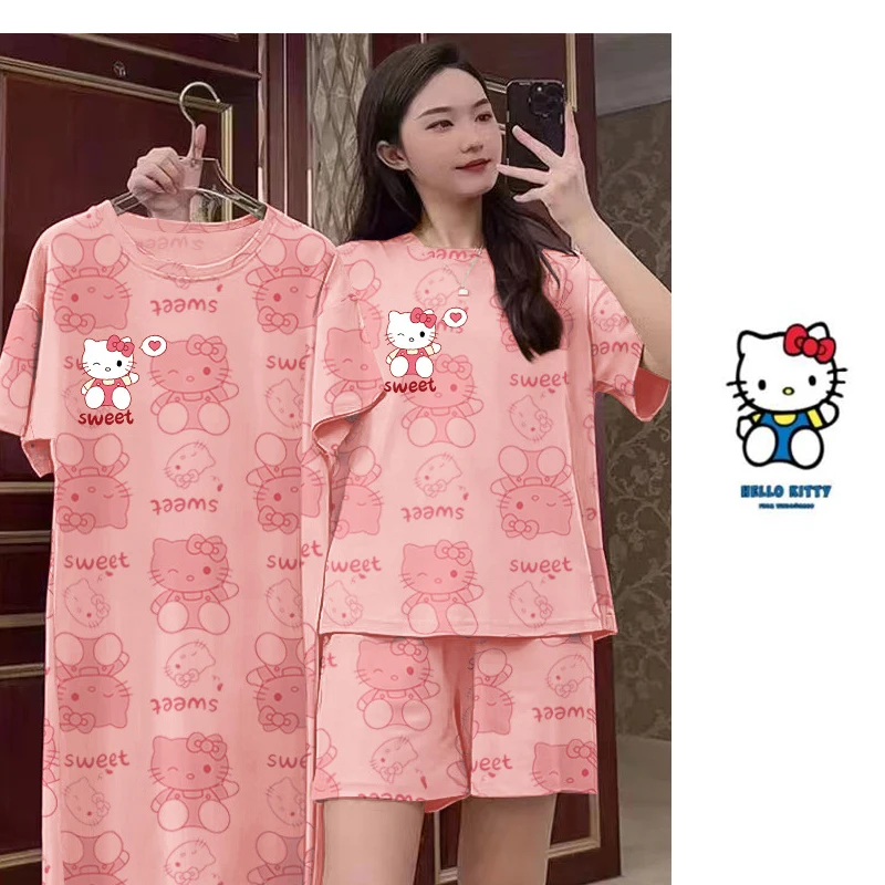 Мультяшная ночная рубашка Sanrios, набор Hellokittys, школьница, симпатичная Длинная летняя одежда для дома