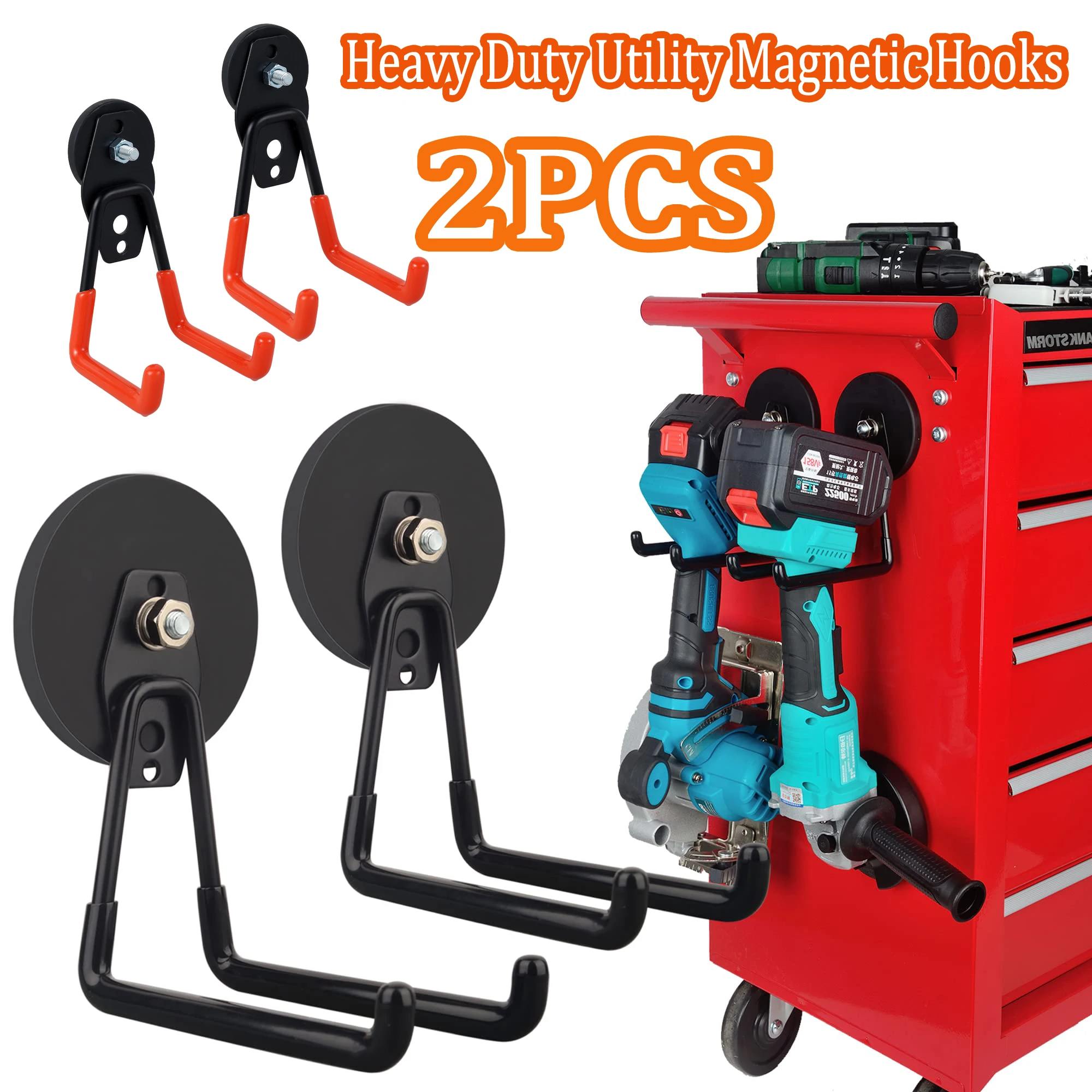 2PCS Strong Magnetic Hooks Heavy Duty Magnetic Hangers Large Magnet with Hooks For Toolbox Hammer Drills Garage Garden Tools