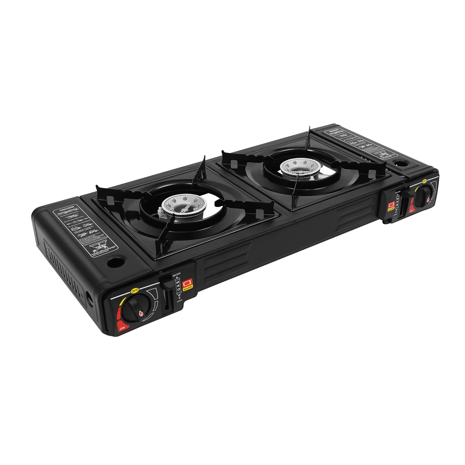 2,5KW Tragbarer Campingkocher 2 Brenner Butan LPG Gaskocher mit Backblech für Outdoor-Picknicks und Camping, Piezoelektrische Zündung – Detail 10