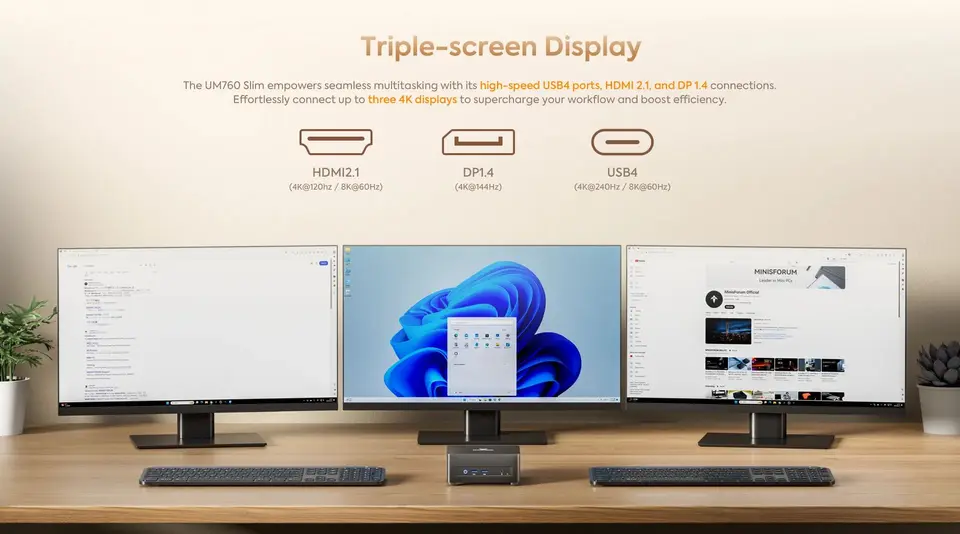 MINISFORUM UM870 Slim Mini PC AMD Ryzen 7 8745H CPU USB4.0 2*DDR5