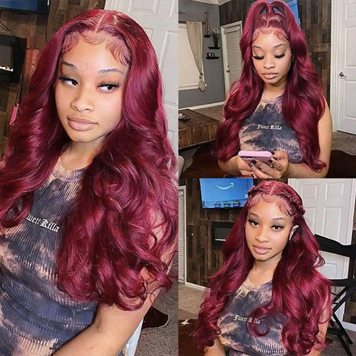 250% Density 28 Inch13x6 99j Burgundy Body Wave 13x6 Lace Front Wigs Human Hair Pre Plucked For Women With Baby Hair for Women