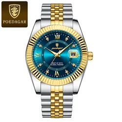 Luxury Men's Stainless Steel Quartz Sport Watch - Waterproof and Luminous with Date Display (910 Gold Blue)