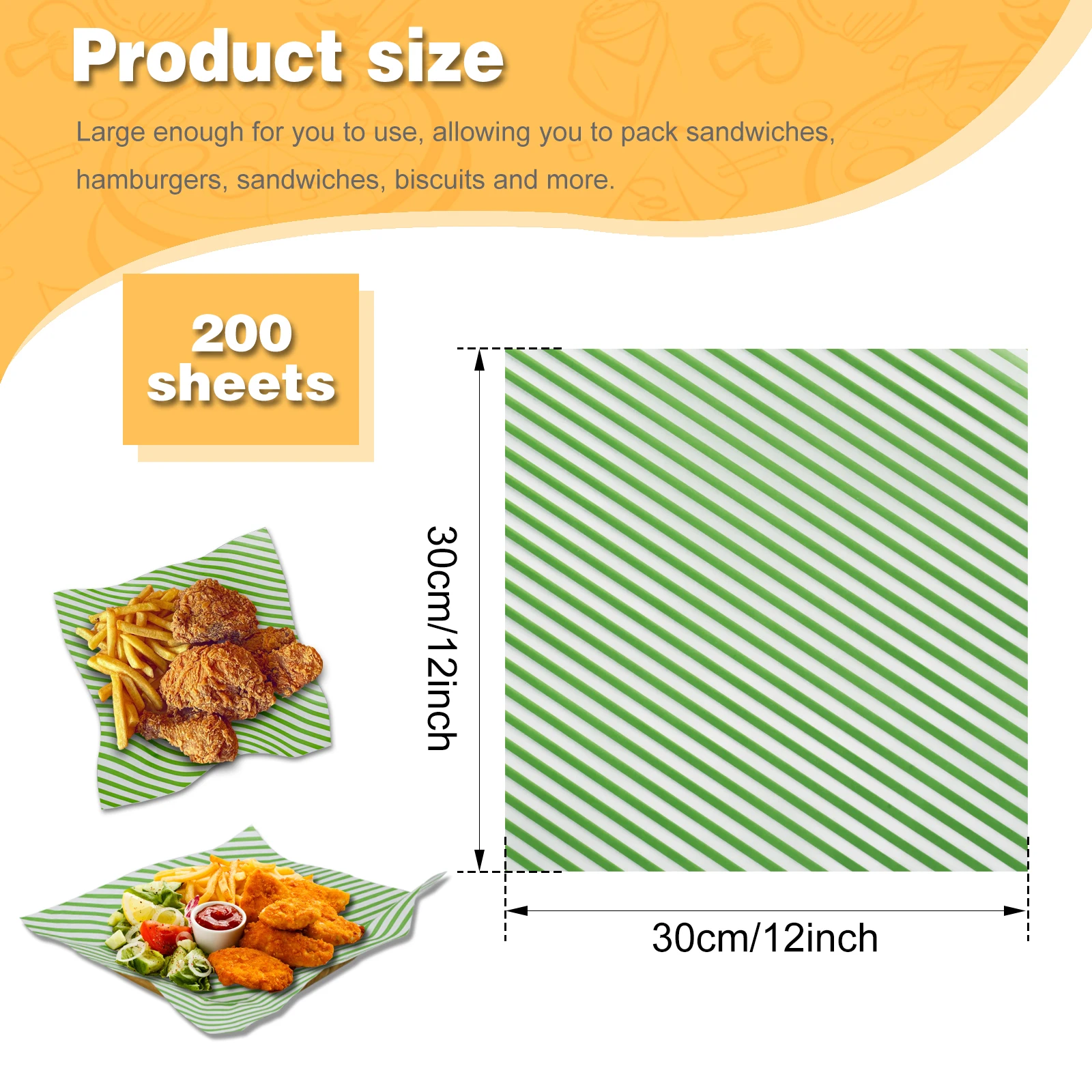 200 Sheets Food Wrapping Paper Striped Print Oil-Resistant Dry Waxed Deli Paper for San... - SKU SFWP2334 - UGI Packaging