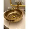 Luxury Gold Glazed Ceramic Vessel Sink Bowl Dia.16.4" Handmade Vintage Traditional Premium Quality Vanity Top Bathroom Restroom 5