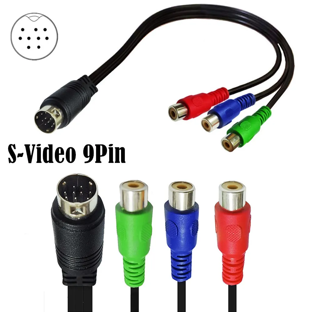 

9 PIN S-Video to 3 RCA RGB TV HDTV Adapter Cable 0.3m