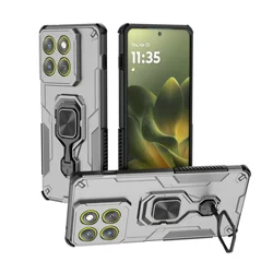 Enhanced Metal Bracket Phone Case with Car Holder Support and Protective Bumper Design - Motorola Edge 70 (Gray)