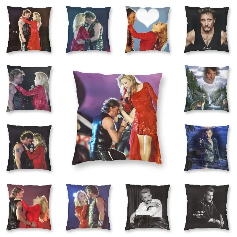 

Johnny Hallyday and Audrey Dana Cushion Covers Sofa Living Room French France Rock Music Square Throw Pillow Case