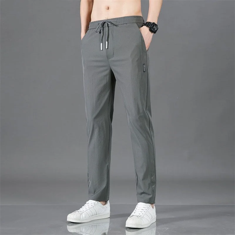 Spring Autumn New Men's Trousers Solid Color Patchwork Elastic Drawstring Fashion High Street Casual All-match Straight Pants