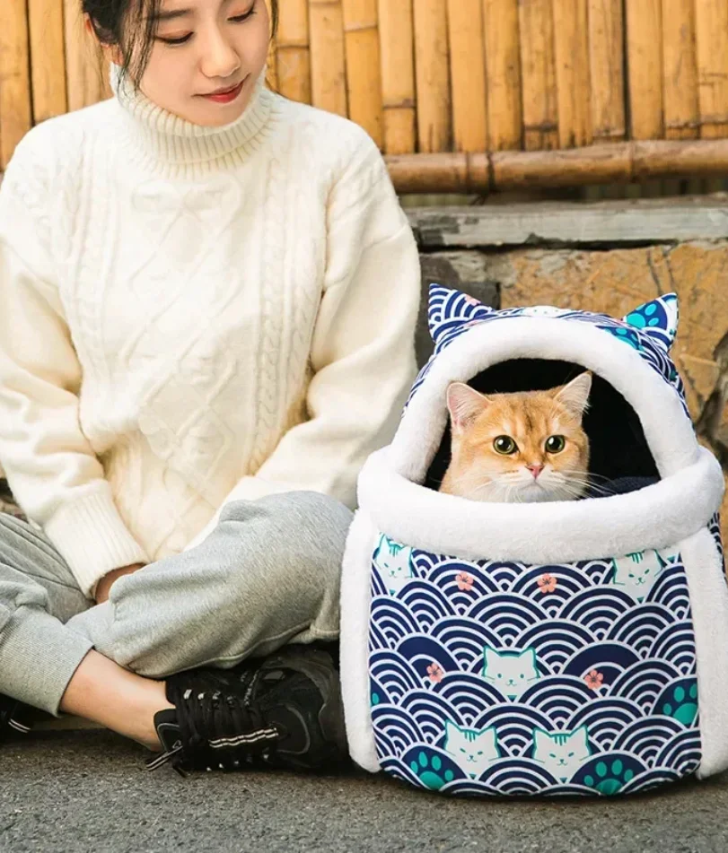 Pet Carrier Bag Cat Dogs Plush Backpack Outdoor Travel Walking Winter Warm Nest Kitten Puppy Hanging Chest Portable Carriers