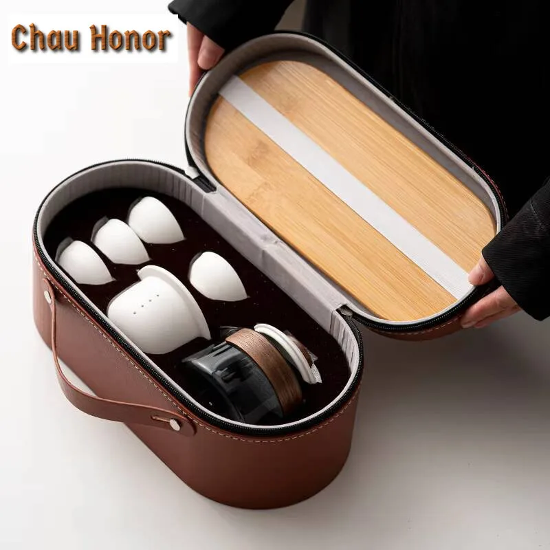 Portable Ceramic Teaware Set Chinese Kung Fu Set Pot Travel with Bag Gaiwan Cups of Ceremony Teapot Tea Maker Infuser Fine Gift