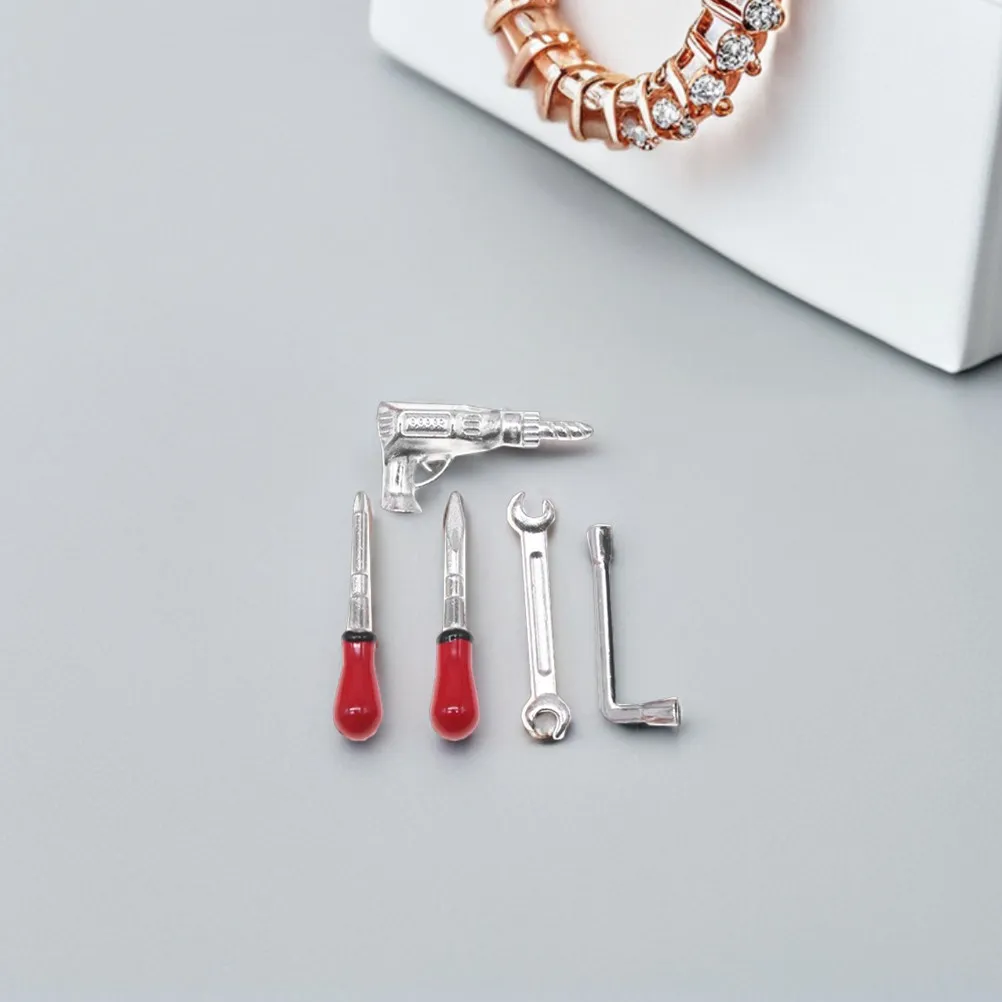 5종 미니어처 공구 세트, 실제와 같은 드릴, 드라이버, 렌치, 어린이 놀이용 수리 도구 액세서리