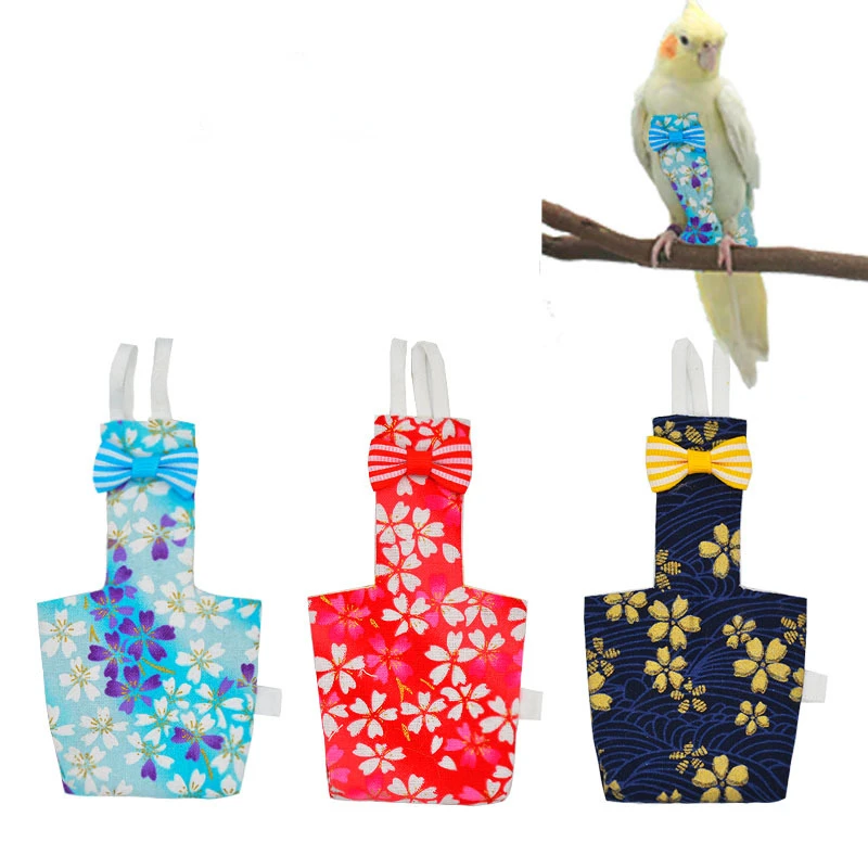 Bird Parrot Diaper With Bowtie Cute Cockatiel Pigeons Small Medium Large Pet Birds Flight Suit Clothes Washable
