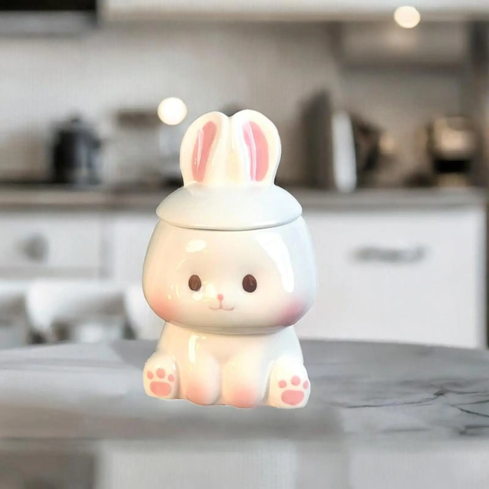 Cute Rabbit Mug with Lid and Handgrip Water Cup Creative 420ml Tabletop Decoration for Office Kitchen Home Decor Living Room