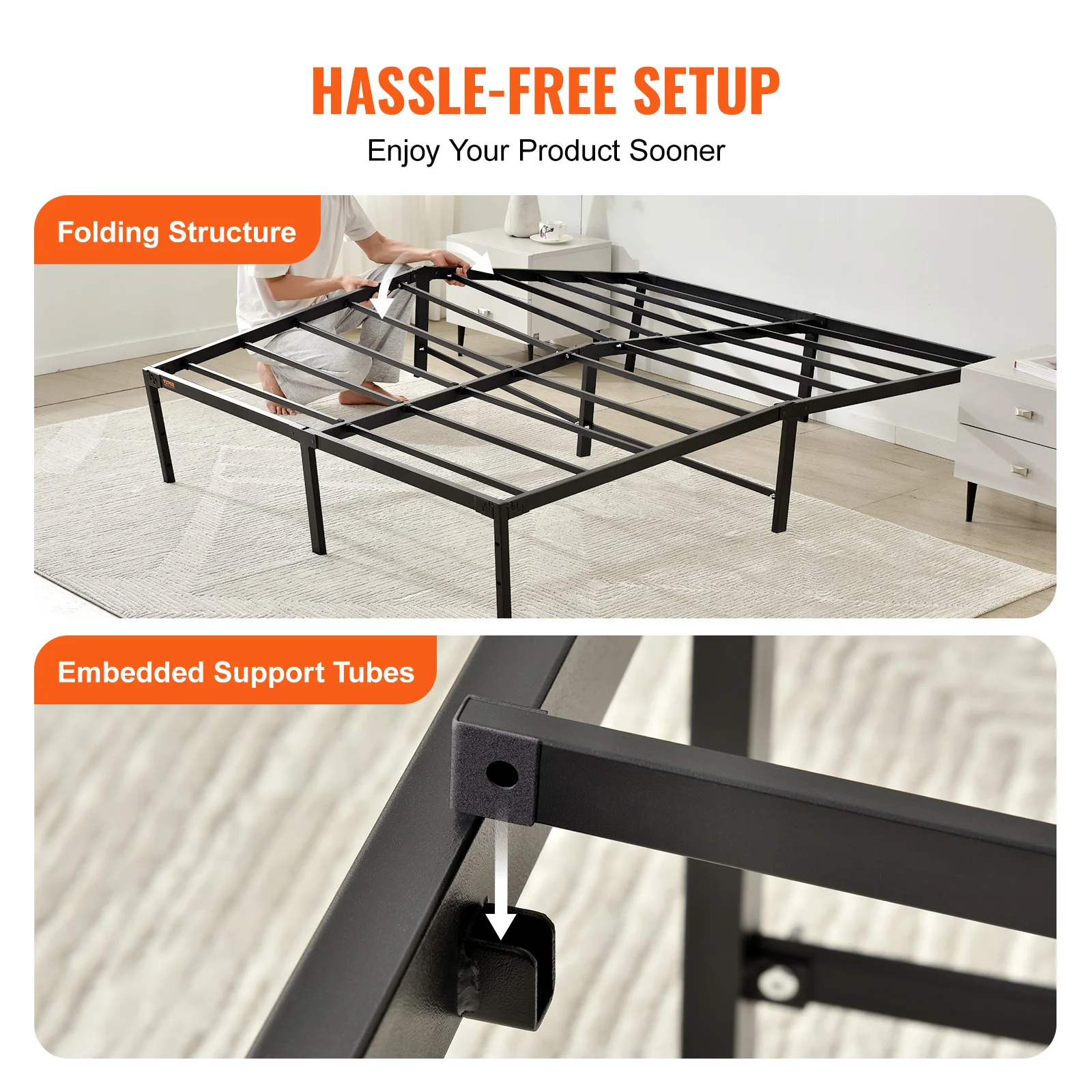 VEVOR 18 Inch Full Metal Bed Frame Platform No Box Spring Needed 1500 lbs Loading Capacity Embedded Heavy Easy For Household 6