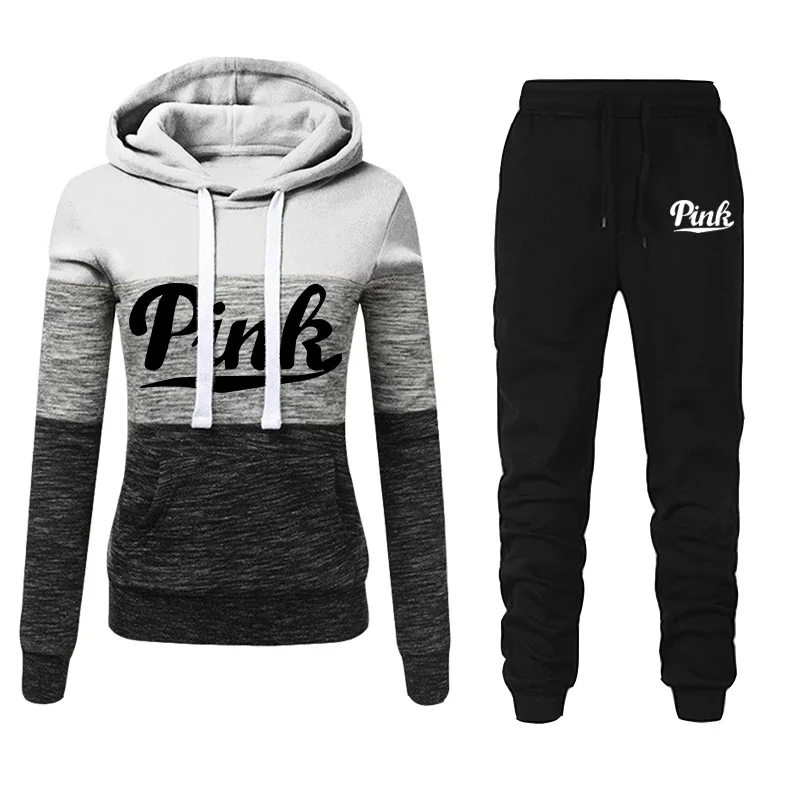 2024 Hot Sales Womens Tracksuit Print ColorBlock Hooded Sweatshirts Fashion Trend Versatile Pullover Street Warm Casual Clothing 5