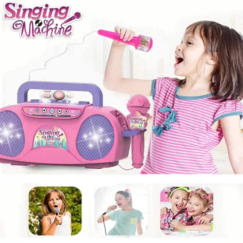 Kids Microphone Karaoke Machine Music Instrument Toys with Light Indoor Outdoor Travel Educational Toy Gift for Girl Boy Child 3