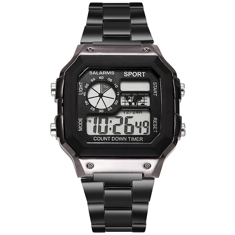 YIKAZE Luxury Men's Business Watch Stainless Steel Strap Men Digital Watch Luminous Multifunction Sports Electronic Wristwatch 3