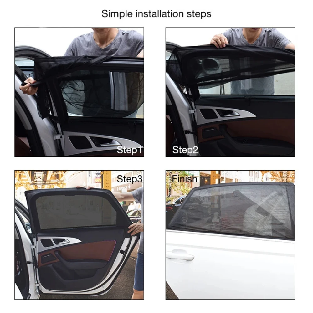 2Pcs Car Sun Visor Rear Side Window Sun Shade Mesh Fabric Sun Visor Shade Cover Shield UV Protector Black Car Sunshade Curtain