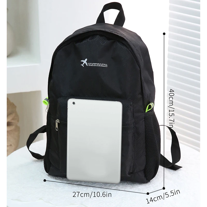 Lightweight folding backpack suitable for hiking, traveling, and outdoor adventures, adjustable shoulder straps, foldable