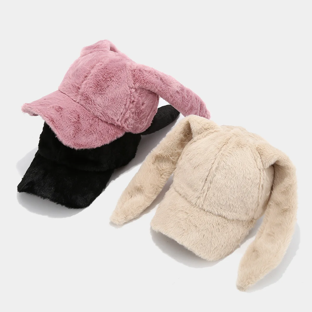 Winter Women Rabbit Ear Baseball Hat for Girl Cute Ears Hats for Women Solid Color Kawaii Skullies Student Lovely Hat for Female